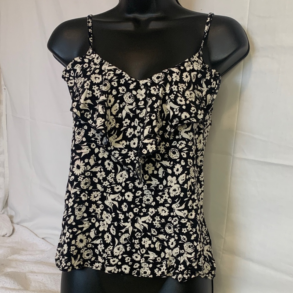 Ina Black & Cream Floral Ruffle Spaghetti-Strap Camisole